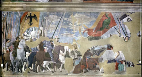 Die Schlacht an der Milvischen Brücke, 312 n. Chr., aus der Legende vom Wahren Kreuz, abgeschlossen 1464